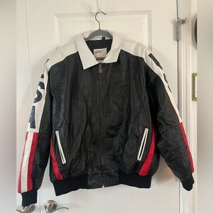 Vintage Michael Hoban WHEREMI Leather Jacket with USA and American Flag Details